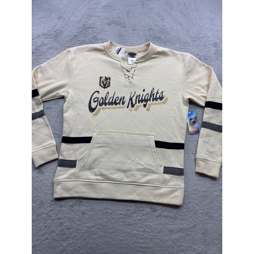 NHL Vegas Golden Knights Womens‎ Cream Lace Up V-Neck Sweatshirt Small NWT